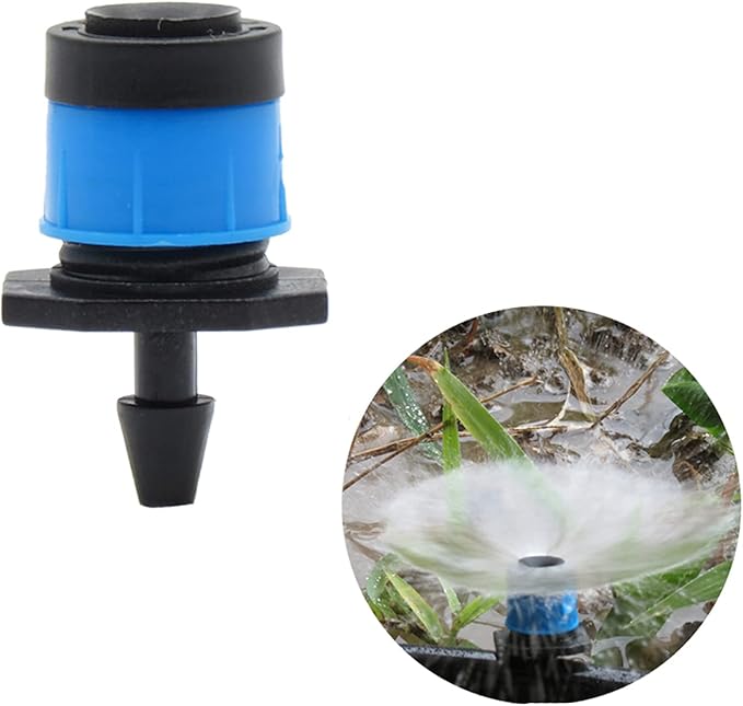 Juzizj 100 Pack Adjustable Irrigation Drippers 1/4 Inch Emitter Dripper 360 Degree Full Circle Pattern Water Flow Drip Emitter Micro Drip Irrigation Sprinklers for Home Garden Lawn(Blue)