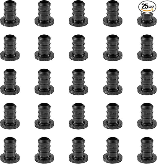 25-Pack EFIELD Pex Fittings Poly PPSU Barb Crimp 3/4-inch Plug (End Cap), ASTM F2159