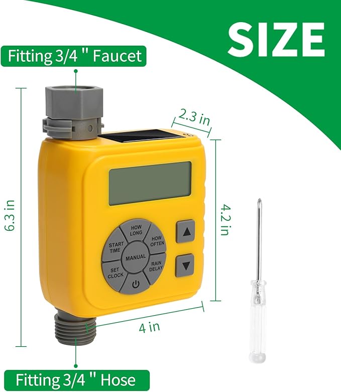 Sprinkler Timer, Zuomeng Water Timer for Garden Hose with Dual Power Design, Professional Anti-Leak Technology, Smart Irrigation with Rain Delay, Automatic/Manual Mode for Efficient Watering, Yellow