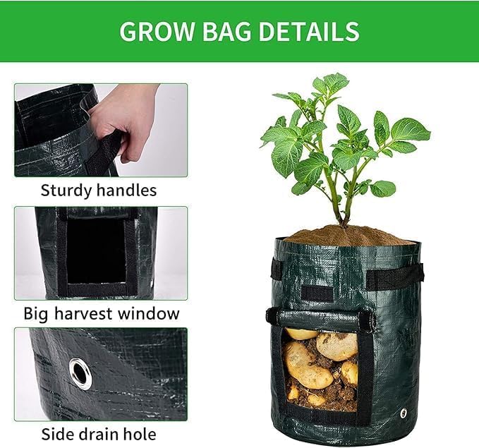 iPower 2-in-1 Garden Kneeler and Seat with 3 Pack 10 Gallon Potato Grow Bags, 2 Removable Tools Pouch and Soft Kneeling Pad, No Assembly, Portable Heavy Duty Garden Stool for Women Men Seniors