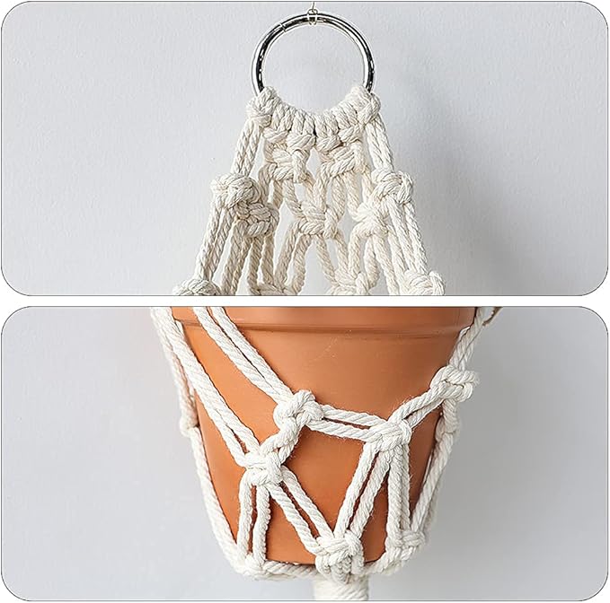 Boho Macrame Plant Hangers - Handmade Hemp Rope Hanging Baskets for Indoor Plants with Ceiling Hooks, Bohemian Home Decor Outdoor Wall Art