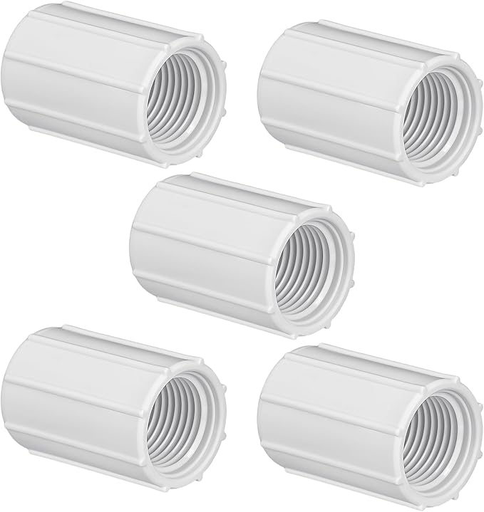 Yahenda 5 Pcs 1/2 Inch PVC Double Female Threaded Coupling Sprinkler Pipe Fitting Female Thread Pipe Fitting Garden Drip Irrigation System PVC Npt Coupler for Irrigation Tube Riser Extension (White)