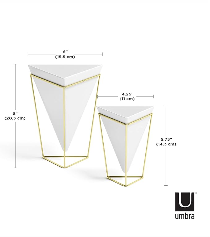 Umbra - 1004372-524 Trigg Desktop Planter Vase & Geometric Container-for Succulent, Air, Mini Cactus, Faux Plants and More, Desk, White/Brass