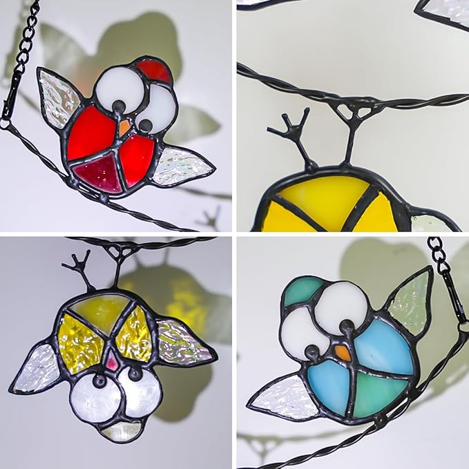 Owl Stained Glass Bird Suncatcher for Window,Best Bird Gifts for Bird Lovers Women,Stained Glass Bird Window Hangings,Best Teacher Gifts,Birthday Gifts,Housewarming Gifts