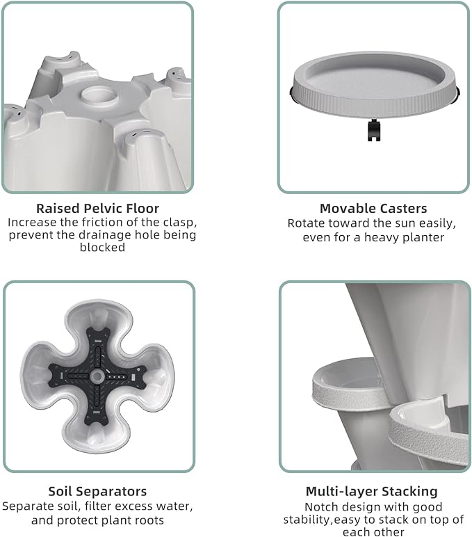 Strawberry Vertical Planters 2 Pack, 5 Tiered Stacking Tower Garden with Support Pole, Stackable Herb Vegetable Planters Indoor Outdoor Black