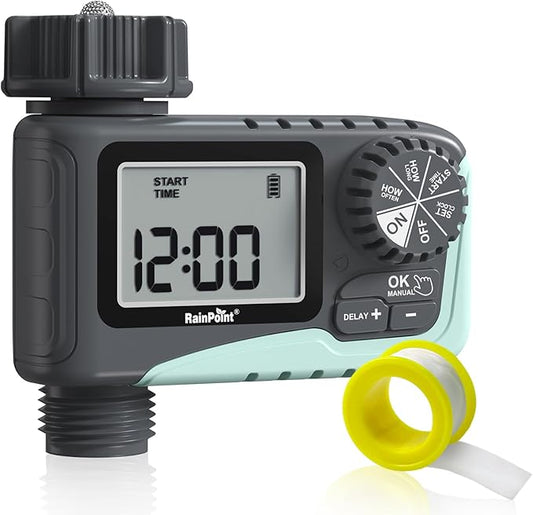 RAINPOINT Sprinkler Timer Outdoor, Water Timer for Garden Hose Faucet Timer, Programmable Watering Irrigation Timer with Rain Delay/Manual, V2, 2024 Release(Plastic)
