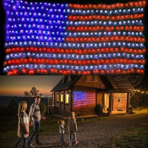 XTF2015 Solar American Flag Lights, 2 in 1 Solar Powered & Plug in American Flag Light, 420 LED Waterproof Patriotic Ornaments for Memorial Day, Independence Day, 4th of July, Party, Yard Decorations