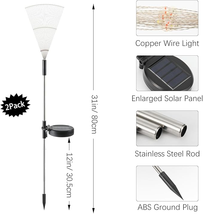 Firework Waterproof LED Solar Lights - 120 LED Outdoor warmer starburst garden decor with 8 modes