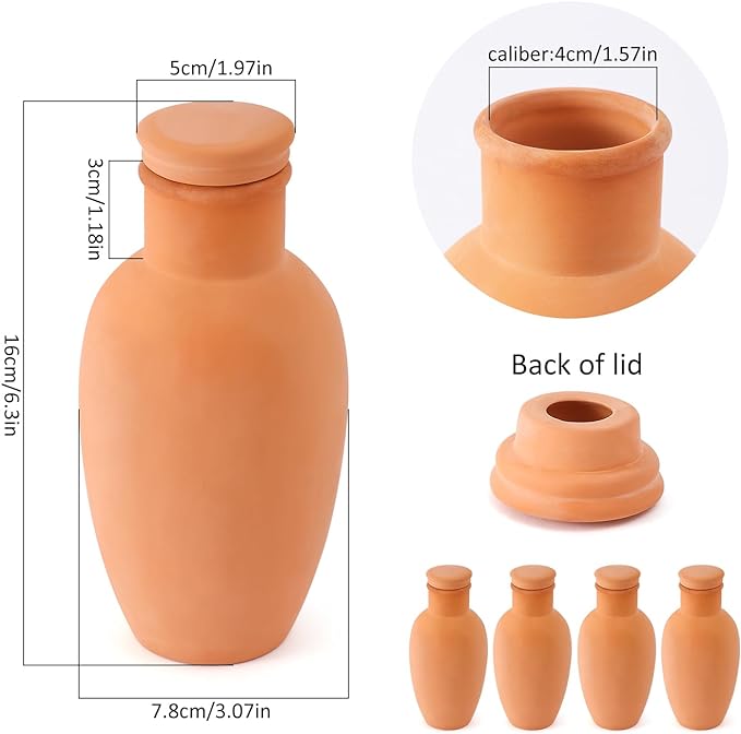 4pcs Ollas 3.1×3.1×6inch Terracotta Watering Pots Terracotta Self Watering Planter Insert Self Watering Planter with Terra Cotta Clay Irrigation Pots watering system for outdoor plants Irrigation