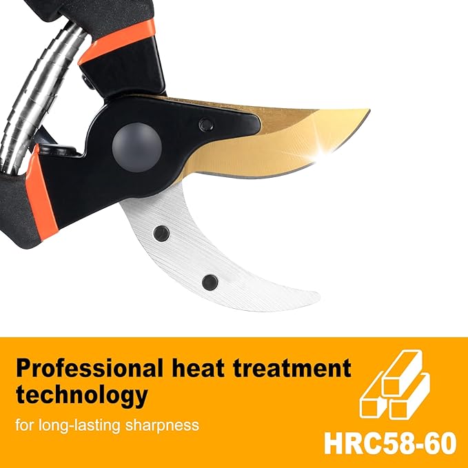 Pruning Shears, Professional SK5 Quality Durable Titanium Plated Rust-Proof Bypass Pruning Shears with Soft Cushion Grip Handle, Hand Pruners, Clippers for Gardening, 8 Inch, LFXP1003B