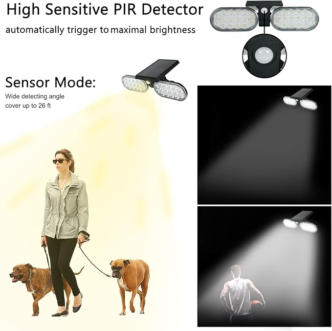 Luwint Solar Motion Lights Outdoor, Waterproof Solar Powered Flood & Security Lights for Outside, 2 Heads Swivel 360 Angle Solar Lights with Ground Stake