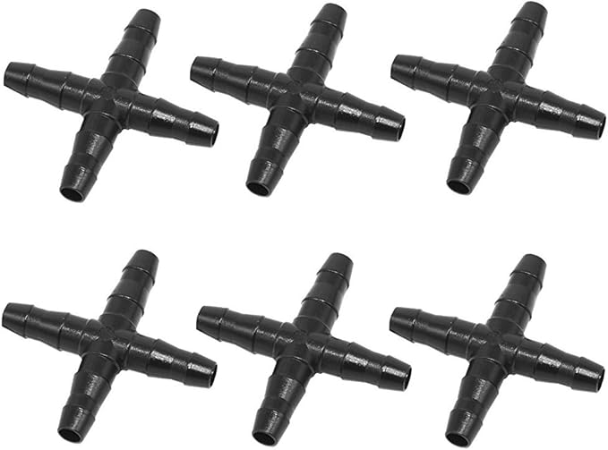 lasenersm 50 PCS 1/4 Inch Barbed Cross Connector 4 Way Garden Watering Cross connecter Fit 4mm/7mm Tube for Flower Bed, Vegetable Garden, Home & Garden