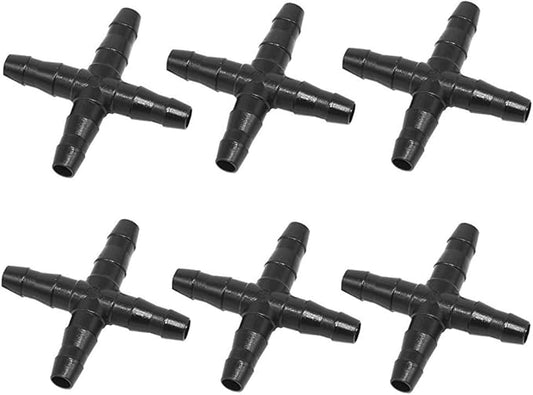 lasenersm 50 PCS 1/4 Inch Barbed Cross Connector 4 Way Garden Watering Cross connecter Fit 4mm/7mm Tube for Flower Bed, Vegetable Garden, Home & Garden