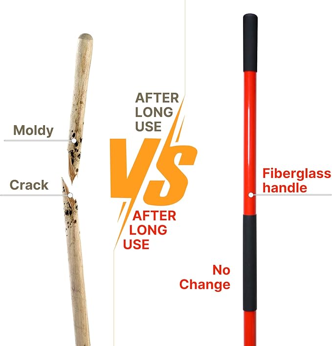 Shovel for Digging, 56 Inches Heavy Duty Shovel for Gardening, Round Shovel for Digging with Fiberglass Handle (Red)