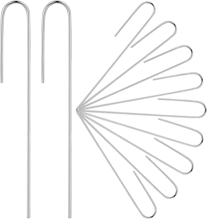 Pelopy 200 Pcs Irrigation Drip Tubing Landscape Staples 5 Inch J Shape Garden Stakes Galvanized Lawn Pins for Drip Tubing (Hold up to 1/2" Drip Tubing)