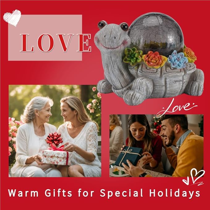 Solar Turtle Statue Garden Decor with Succulent Cracked Glass LED Lights Outdoor Decor Tortoise Figurines for Yard Lawn Balcony Patio Mom Decorations Women Birthday Housewarming Gifts