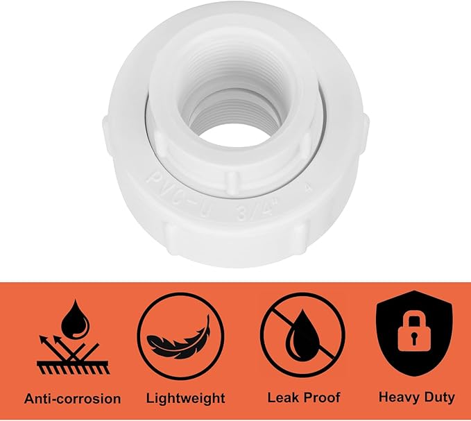 6Pcs 3/4Inch Female Threaded PVC Union Coupling Pipe Fitting (Female x Female) 3/4'' PVC FNPT Female Union Coupling Adapter for Sprinkler Pipe, Irrigation, Plumbing, Schedule 40, EPDM O-Ring