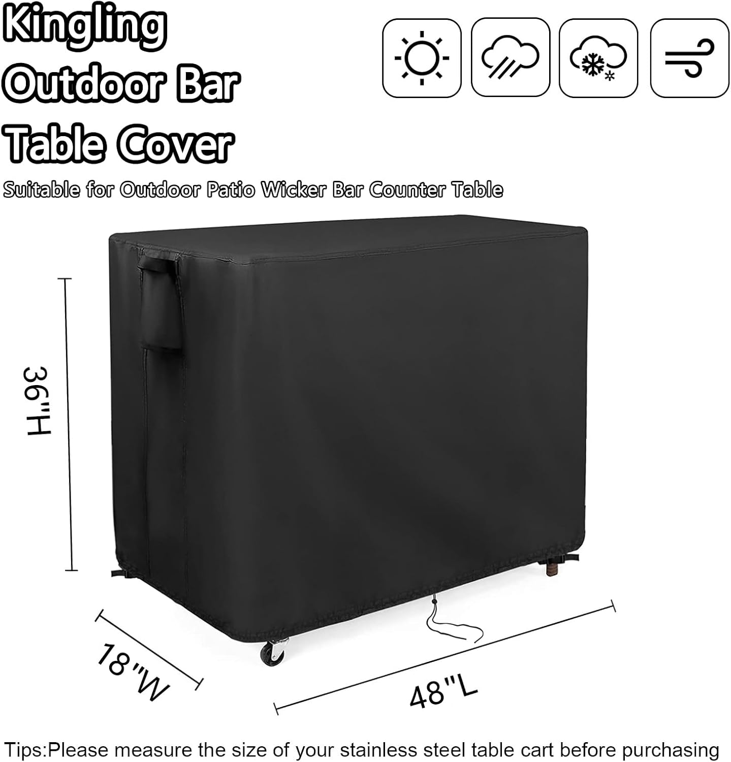 Kingling Outdoor Table Cover for Wicker Bar Cart, 48 Inch Waterproof Patio Bar Table Cover for Outdoor Beverage Serving Cart Covers - 48''L x 18''W x 36''H