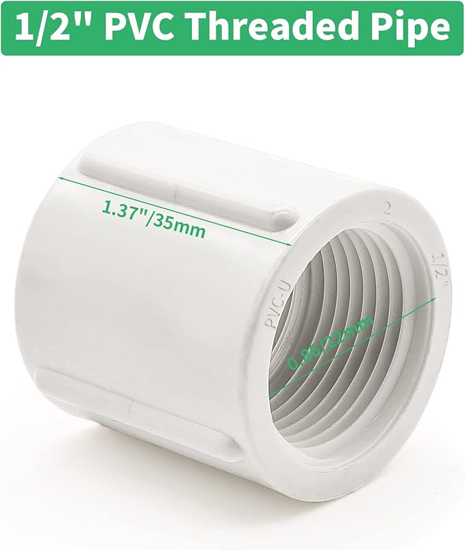 10 PCS PVC Threaded Pipe, 1/2" Female Pipe Coupling,PVC Pipe Connectors,PVC Pipe Fitting for Sprinkler,Irrigation,Swimming Pools