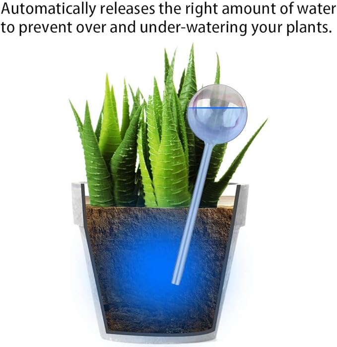 [2 PCS] Light Iridescent Rainbow Gradient Color Clear Glass Self-Watering System Spikes, Automatic Plant Waterer Bulbs