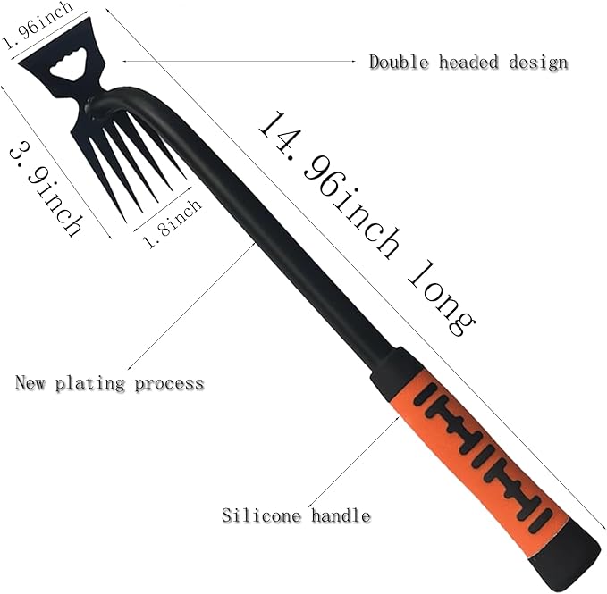 5 Pack Stainless Weeding Artifact Uprooting Weeding Tool, Stainless Steel Forged Weed Puller 5 Teeth Dual Purpose Weeder, Hand Weeder Tool for Gardening with Long Handle