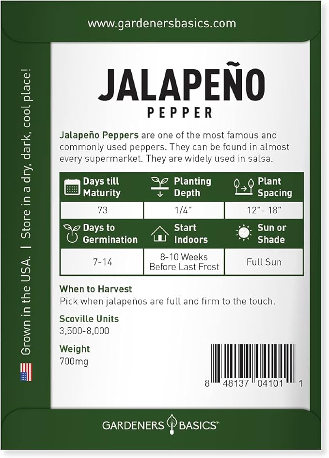 Gardeners Basics, Jalapeno Pepper Seeds for Planting Heirloom Non-GMO Jalapeno Peppers Plant Seeds for Home Garden Vegetables Makes a Great Gift for Gardeners