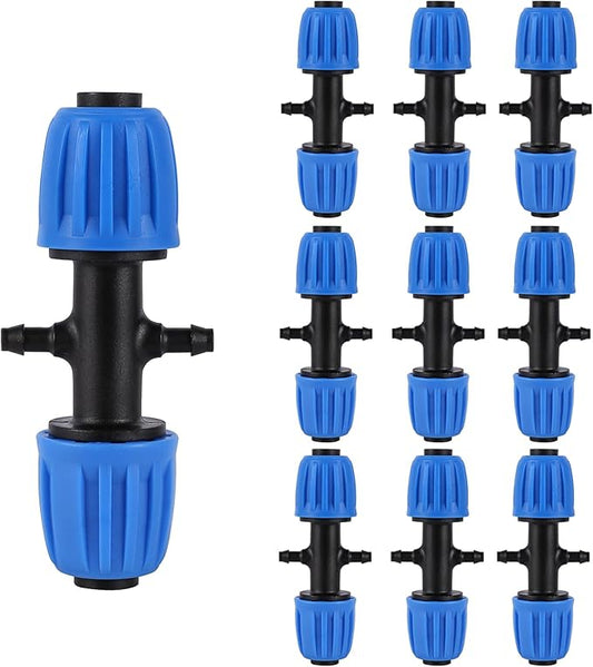 1/2 to 1/4 Inch 4-Way Barbed Fitting,Irrigation Tubing Variable Diameter Connectors,for 1/2 Inch (OD 0.620 in.ID is 0.520. in Irrigation Poly tubing and 1/4 Irrigation tubing(10 Pcs Blue)