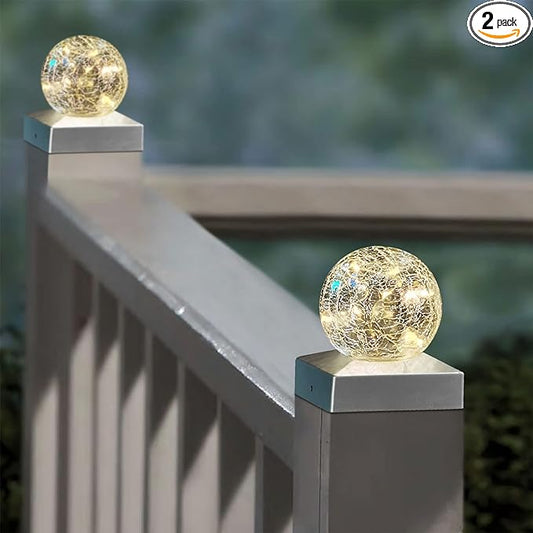 2PK Solar Post Cap Lights - Waterproof Outdoor Caps for Deck, Fence, Patio, LED Garden Decorative Lighting for Wooden or Vinyl Posts - Warm White