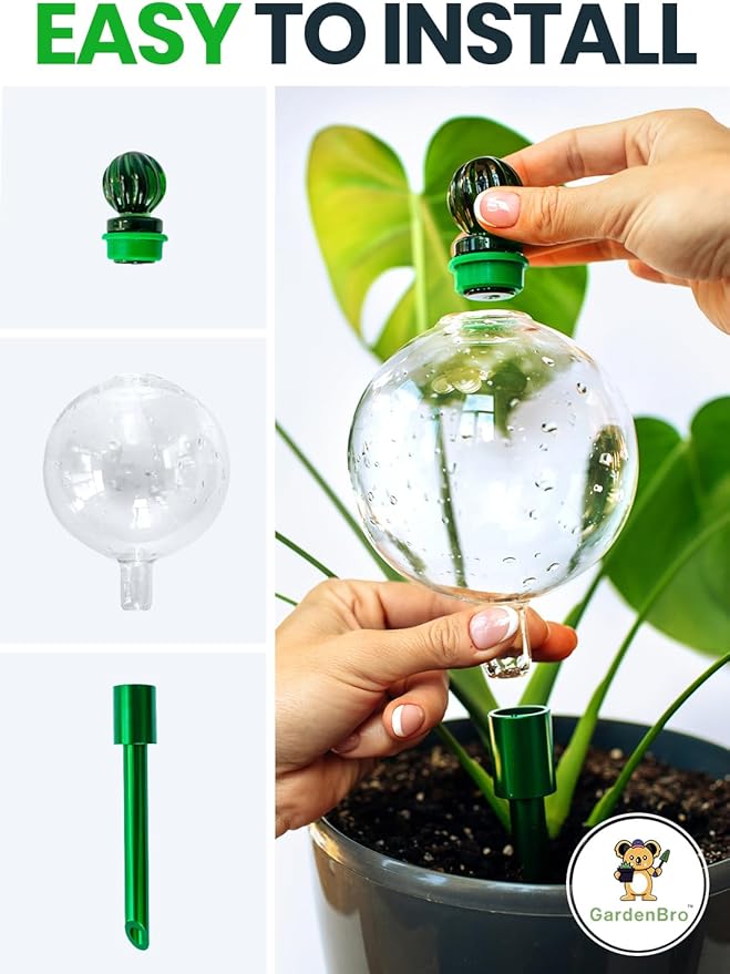 16 Oz Plant Watering Globes For Indoor Plants With Metal Self Watering Planter Insert - Premium XL Glass Hand-blown Globes - Automatic Indoor Planter Waterer, Gift Idea For Gardeners [1, Pure ]