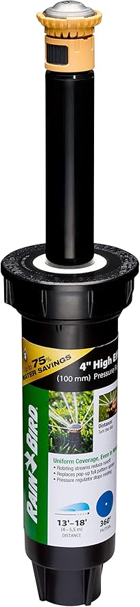 Rain Bird 12SAFPROPR Pressure Regulating (PRS) High-Efficiency Pro Rotary Sprinkler, 360° Full Pattern, 13' - 18' Spray Distance, 4" Pop-up Height
