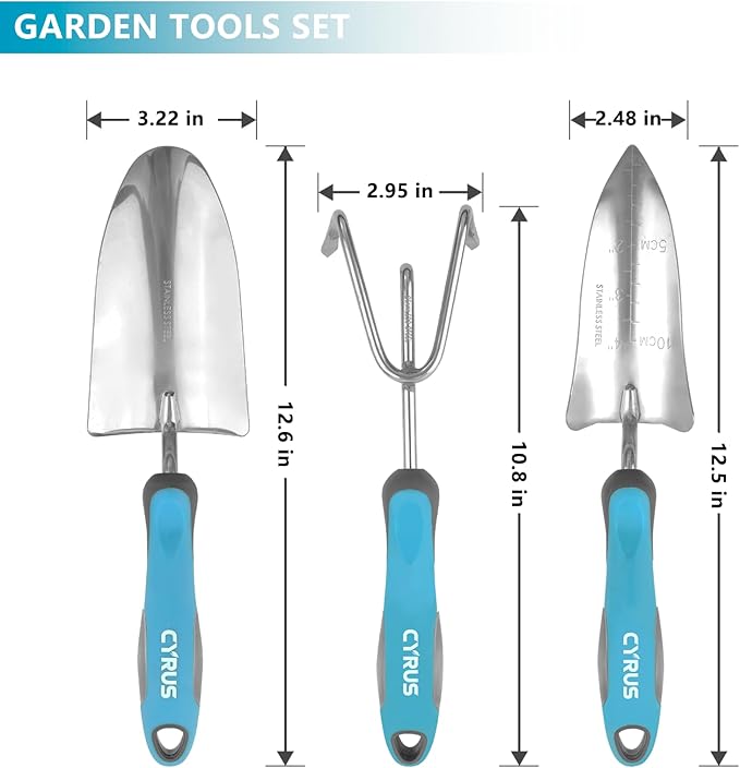 Garden Tools Set for Gardening- 3Pcs Hand Tools Stainless Steel Garden Tool Included Trowel Transplanting Shovel for Digging for Men and Women - CYRUS