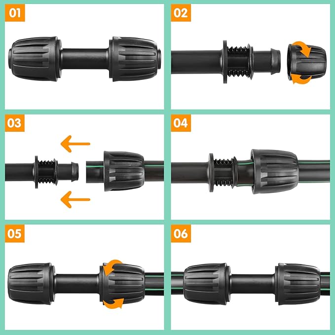 Drip Irrigation Fittings for 1/2 inch Tubing (0.60"-0.63" OD), 12 Pieces Barbed Coupling Drip Parts Locked Coupler Connectors, Drip Line Nuts Connectors for 1/2" Drip Irrigation Hose (13mm ID)