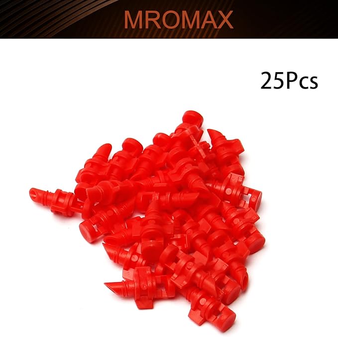 MroMax 25Pcs 360 Degree Micro Sprayer Automizing Sprinkler Nozzle Hydroponic Aeroponic Misters Fan Jet for Miniature Garden Lawn Plant Irrigation System Red