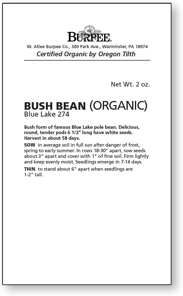 Burpee Blue Lake 274 (Organic) Bush Bean Seeds 2 ounces of seed