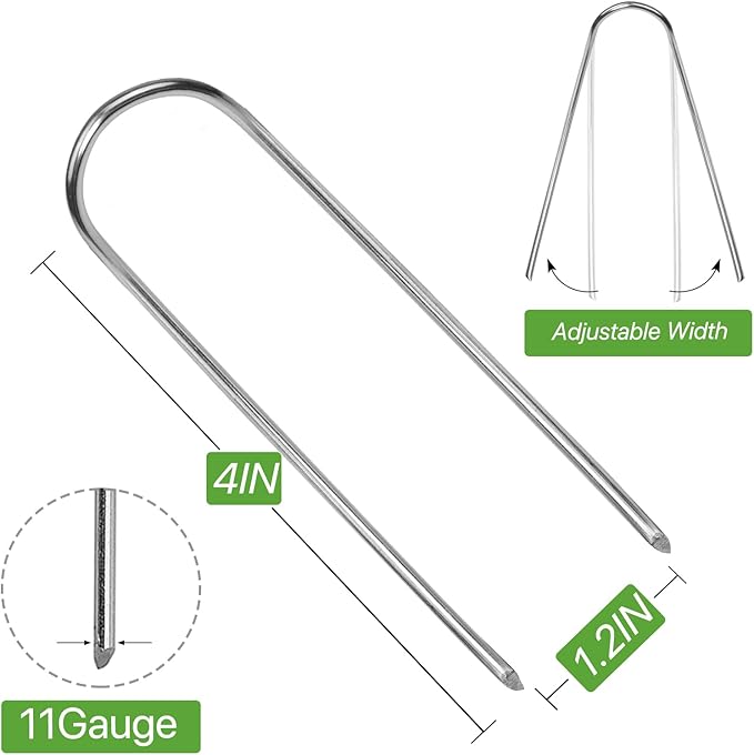 U Shape Garden Stakes 4 Inch 80 Pack 11 Gauge Irrigation Tubing Stakes,Heavy Duty Galvanized Landscape Staples for Tube, Lawns, Weed Barriers, and Landscape Fabrics, Irrigation Hose,Floor Mats