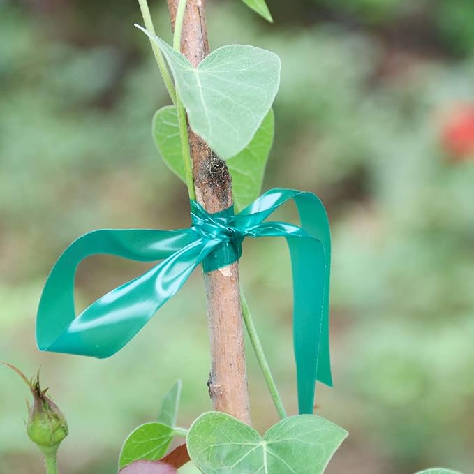 Stretch Tie Tape Roll, 1/2" 150ft Garden Tie Tape, Thick Sturdy Plant Ribbon Garden Green Vinyl Stake Gardening Tools for Indoor Outdoor Patio Plant Use (2 Pack)