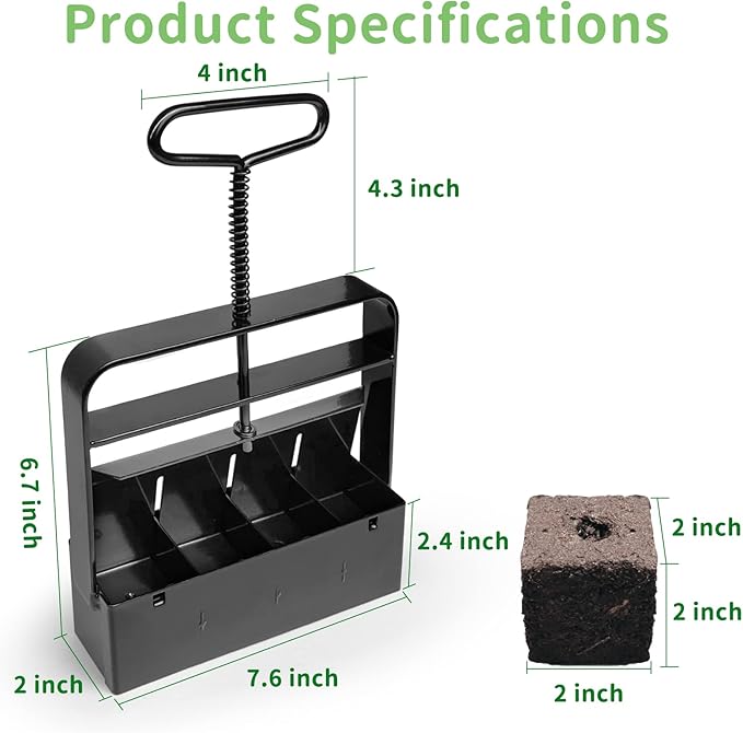 Soil Blocker 2 inch Seed Block Maker with 3-in-1 Soil Tester for Home, Garden, Lawn, Farm, Indoor and Outdoor Use, Promote Plants Healthy Growth