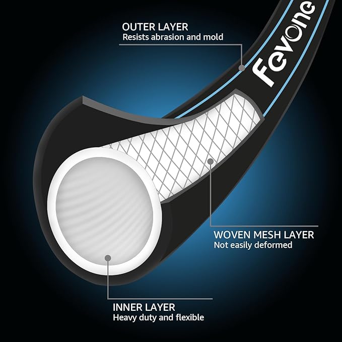 Fevone 100 ft Garden Hose, 2-Year Warranty, Heavy Duty Water Hose, Hybrid Polymer, Kink Resistance, Flexible, Durable, Solid Brass Fittings, 3/4" GHT, 5/8" ID, 600 PSI,