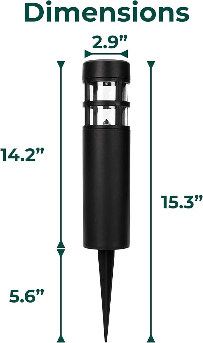 TECHKO Solar Mini-Bollard Cylinder Pathway Lights – 4-Pack, Dusk-to-Dawn, Weather-Resistant Outdoor LED Lighting