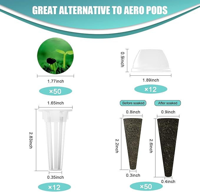 124 pcs Seed Pod Kit for Aerogarden, Grow Anything Kit for Indoor Hydroponics Garden, Hydroponics Supplies with 50 Grow Sponges, 50 Pod Labels, 12 Baskets, 12 Planting Domes