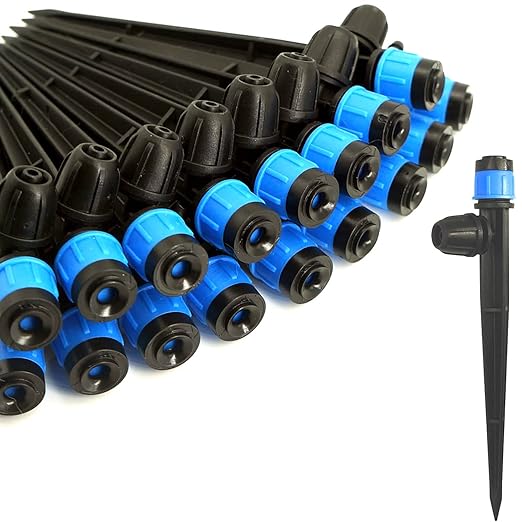100Pcs Drip Irrigation Emitters with Lock, Adjustable 360 Degree Water Flow Irrigation Drippers for 1/4" Drip Irrigation Tubing, Micro Spray Drip System Parts for Garden Irrigation System