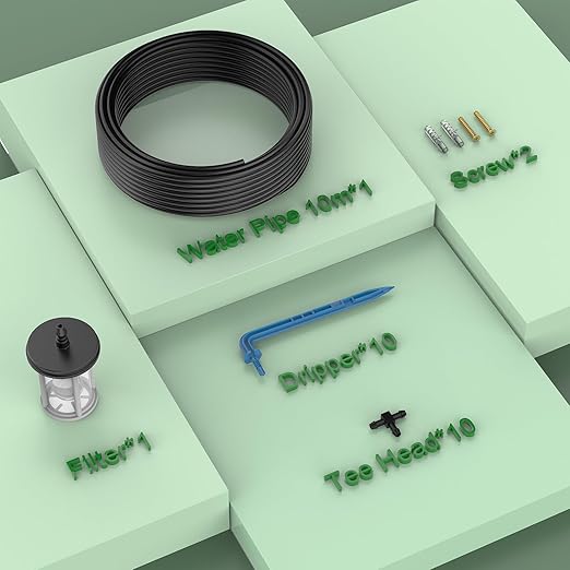 Expansion Irrigation Kit for Solar Irrigation System, Automatic Drip Irrigation System Accessories with 10-Meter Irrigation Hose,10 Irrigation Drippers,10 Tees and Filter for Garden Irrigation