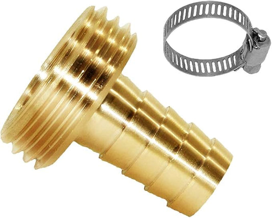 Joywayus Garden Hose Pipe Connector,1/2" Barb x 3/4" Male GHT Thread Brass Fitting with Stainless Clamp House/Boat/Lawn/Power Wash/Irrigation