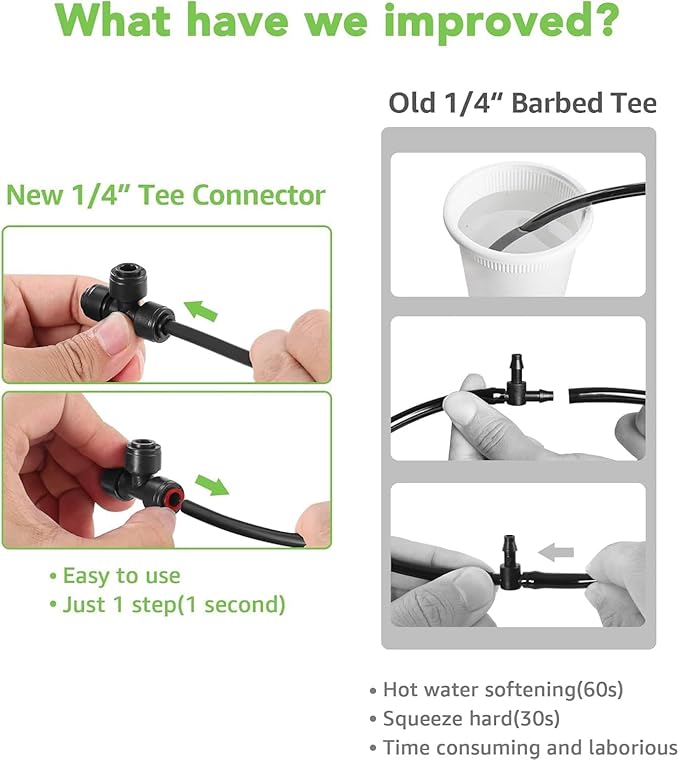 15Pack Quick Connect 1/4 "Drip Tee Connector,New Tee Fitting 1/4 Inch (6.35 mm) Irrigation Pipe,Leak Free Fitting for Sprinklers or Drip Irrigation Systems (Black)