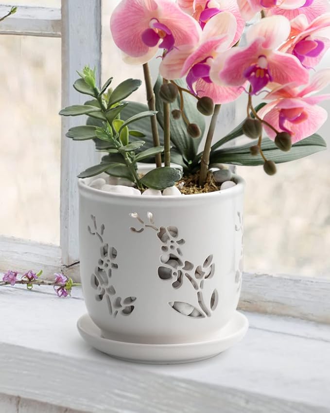 Orchid Pot, 6.5 inch Large Orchid Pots with Holes for Healthy Growth and Easy Repotting, Premium Ceramic Orchid Planter for Indoor and Outdoor Use, Perfect Home for Your Orchids to Thrive