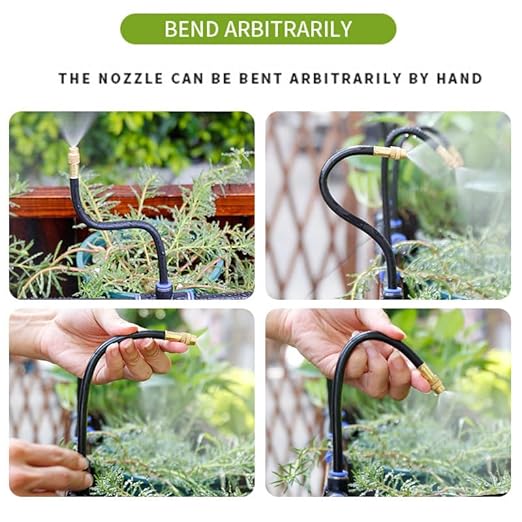 Garden Watering System, Greenhouse Mist Drip Irrigation Kit, 66Ft Hanging Plant Watering System with 20 Three-Way Atomizing Nozzle and 1/2 inch Strong Irrigation Tubing Hose