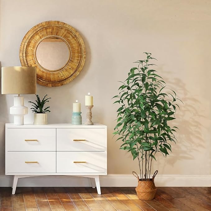 Artificial Eucalyptus Tree,5Ft Tree Fake Plant in Pot for Home and Office Decor,Potted Faux Plants Tall Artificial Trees for Indoor, Outdoor