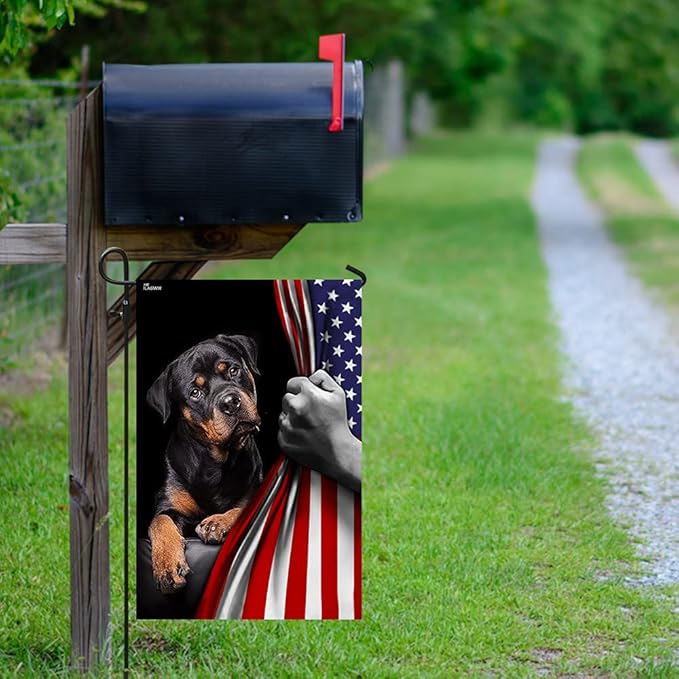 FLAGWIX American Flag - Rottweiler Dog Lover American US Flag, 4th of July Decorations for Inside, Outside, Garden Flag (11.5" x 17.5") - USA Flags Premium Polyester, Decorative Indoor Outdoor Flag