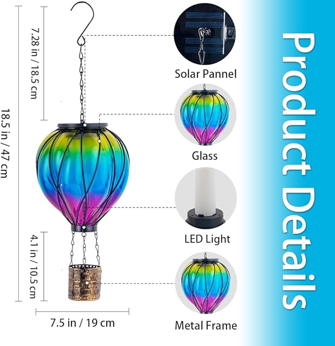 Gradient Color Solar Hot Air Balloon Outdoor Lantern with Flickering Flame Hanging Outdoor Lantern Waterproof Decorative Lantern Lamp for Patio, Garden, Porch