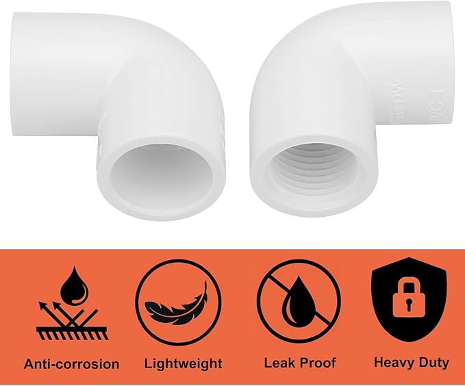 12Pack 1/2" Female Thread 90 Degree PVC Elbow Pipe Fitting (Socket x Female Pipe Thread) SCH40 PVC Hose Adapter Elbow with 1/2-Inch Female Hose Thread